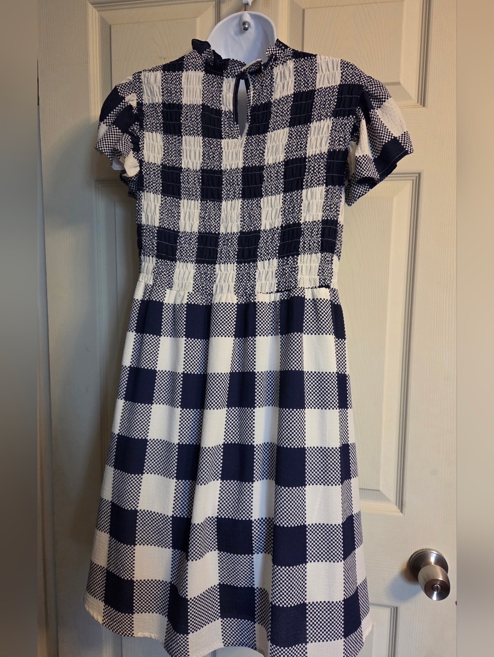 Moon River Navy and White Checkered Smocked Dress Size Small - Picture 2 of 13